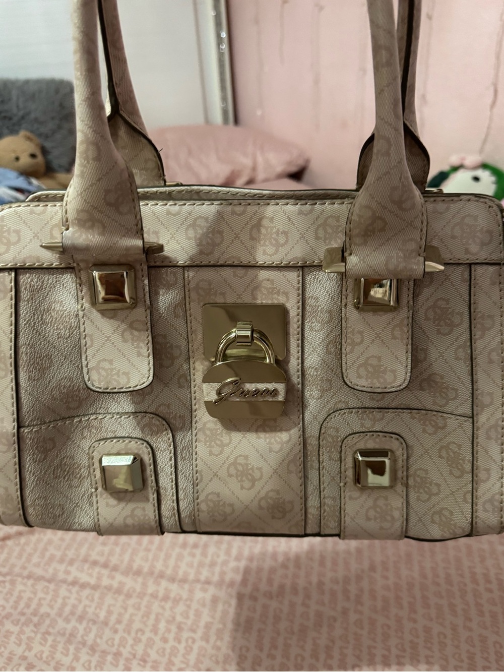 Guess Pale Pink Logo Satchel with Gold Hardware - Picture 5 of 7